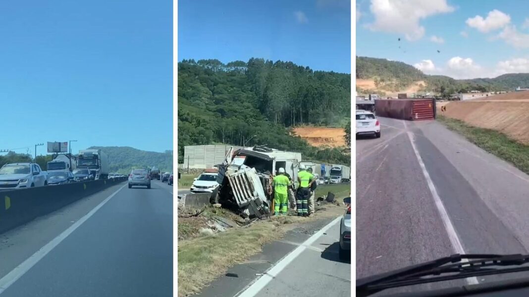 Tombamento na BR-101 deixa motorista gravemente ferido e prova longas filas em SC Tombamento na BR-101 deixa motorista gravemente ferido e prova longas filas em SC