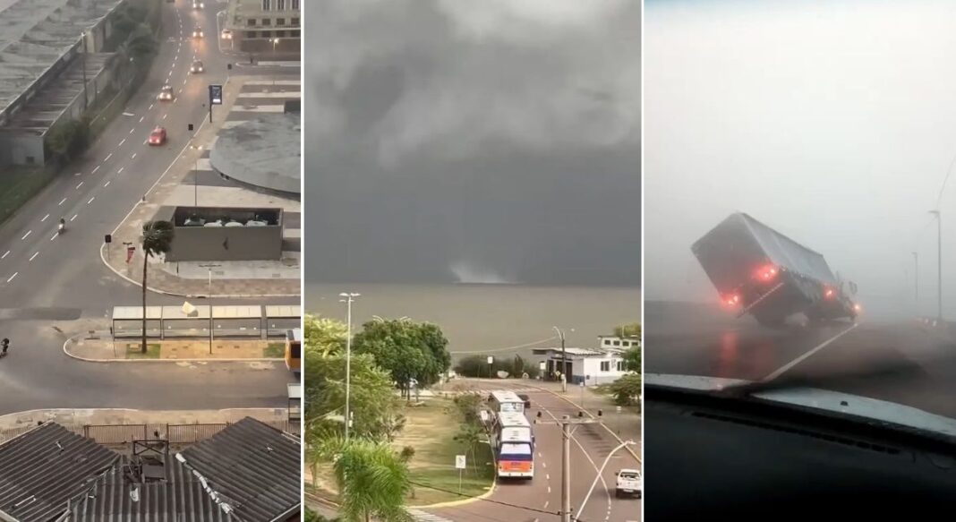 Ventos de 110 km/h varrem Porto Alegre, geram tromba d’água e viram carreta Ventos de 110 km/h varrem Porto Alegre, geram tromba d’água e viram carreta
