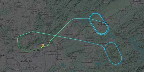 Após problemas técnicos, avião voa em círculos e precisa retornar ao aeroporto de Guarulhos Após problemas técnicos, avião voa em círculos e precisa retornar ao aeroporto de Guarulhos