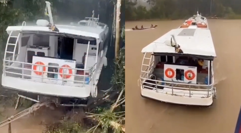 Susto na rota de Coari: lancha perde o controle, invade barranco e é resgatada no interior do Amazonas; veja vídeo Susto na rota de Coari: lancha perde o controle, invade barranco e é resgatada no interior do Amazonas; veja vídeo