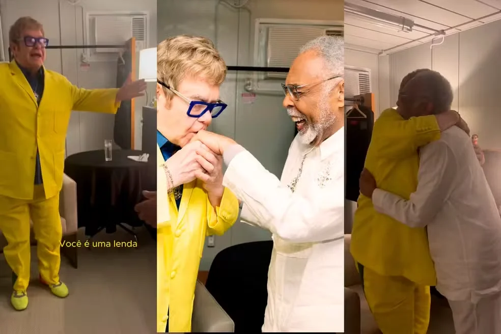 Elton John recebe Gilberto Gil nos bastidores do Rock In Rio e vibra ‘Você é uma lenda e um homem brilhante’ Elton John recebe Gilberto Gil nos bastidores do Rock In Rio e vibra ‘Você é uma lenda e um homem brilhante’